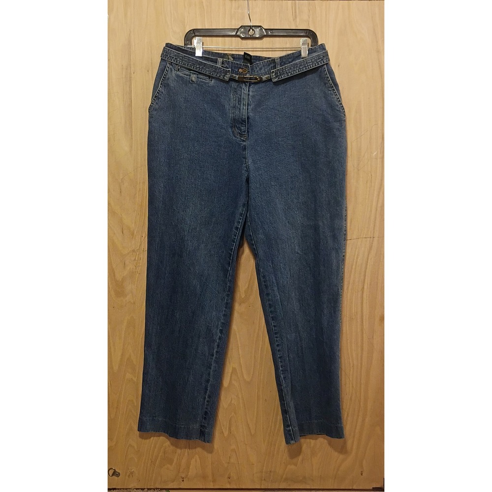 Lauren Ralph Lauren Womens 16W Blue Denim Belted Straight Leg Jeans High Rise